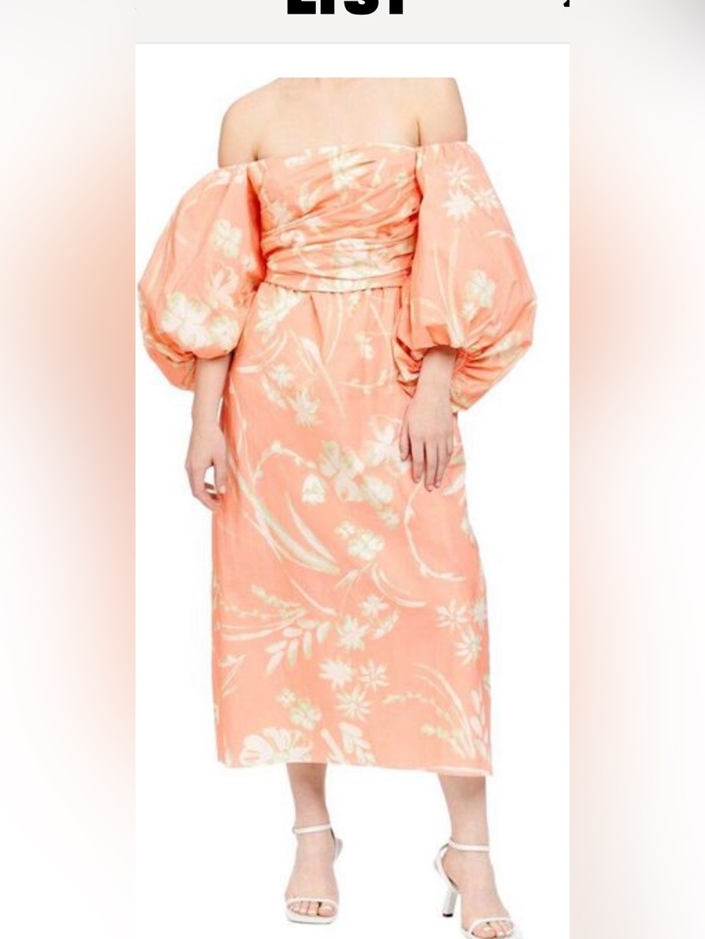 Tanya Taylor Coral Peach Floral Puff-Sleeve Dress size 6